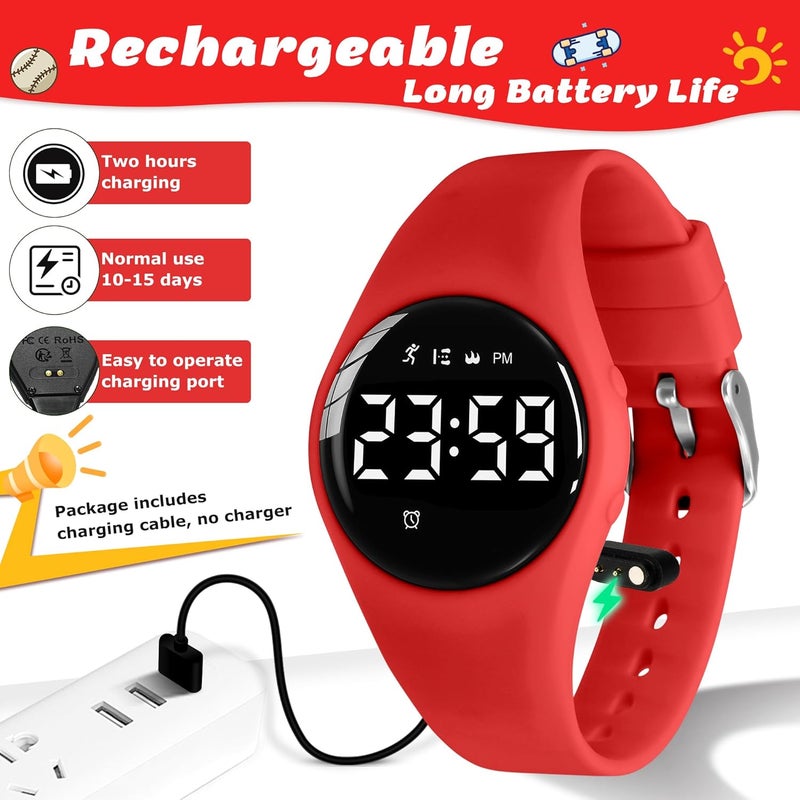 A ALPS Kids Watches for Girls Boys Digital Sport Watch with Step Counter Pedometer Vibration Alarm Clock, No App Waterproof Fitness Tracker Kids Watch Boys Girls Teens Students Ages 5-16 - Image 5